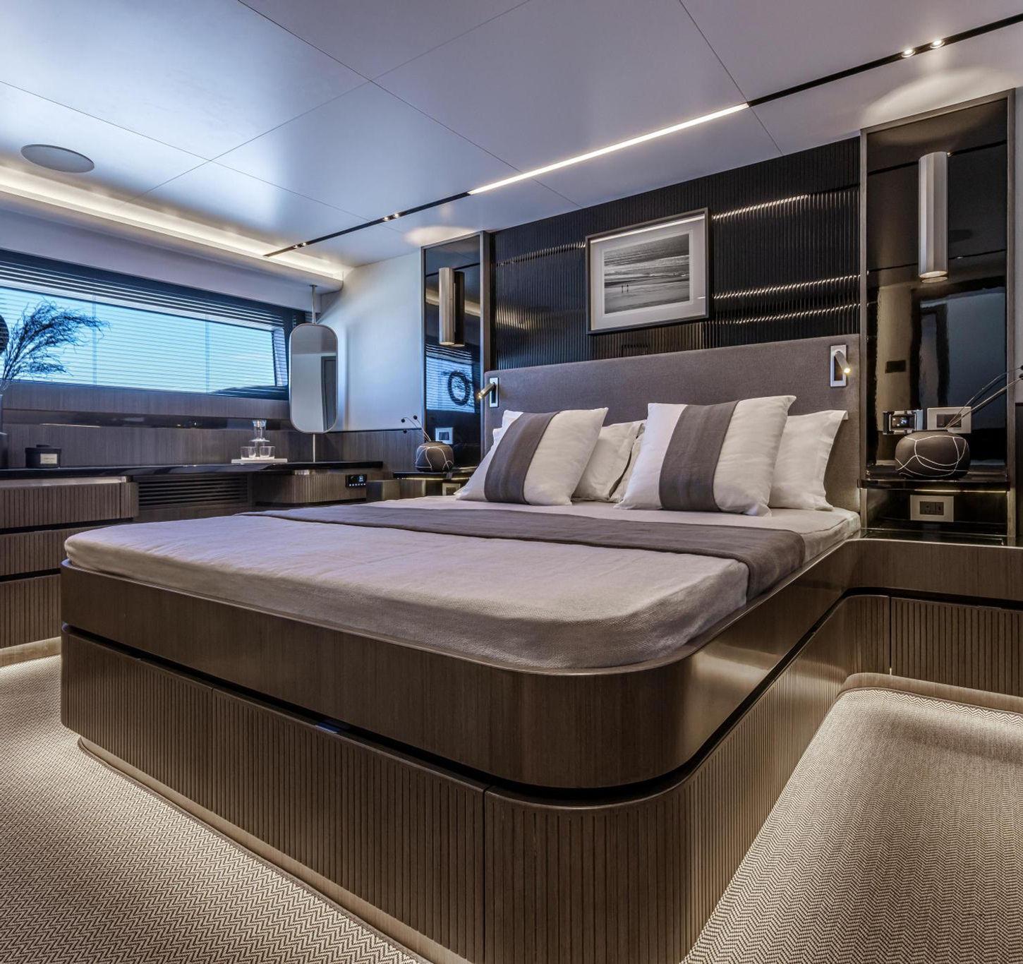Image: Timber, textiles and integrated lighting shape a calm yacht interior — supplied to WAAR