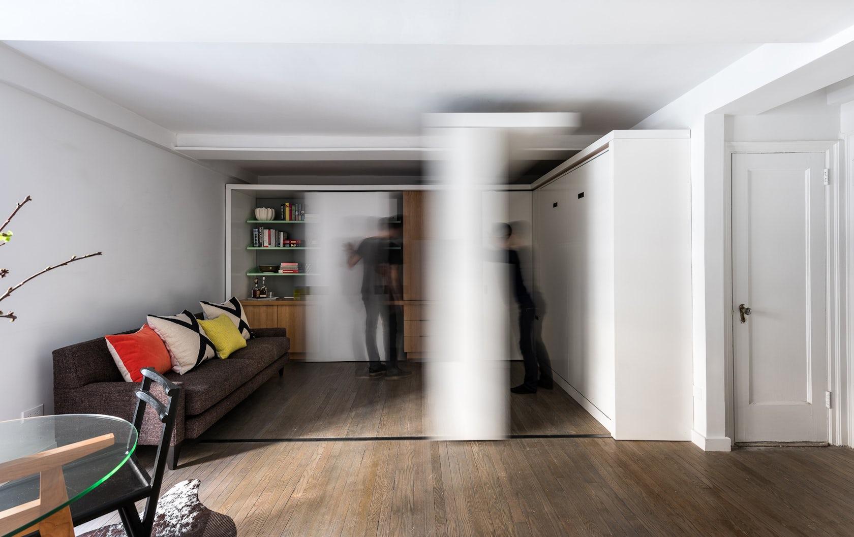 Image: Transformable apartment — supplied with Michael K. Chen Architecture (MKCA) attribution; specific project and photographer not independently verified