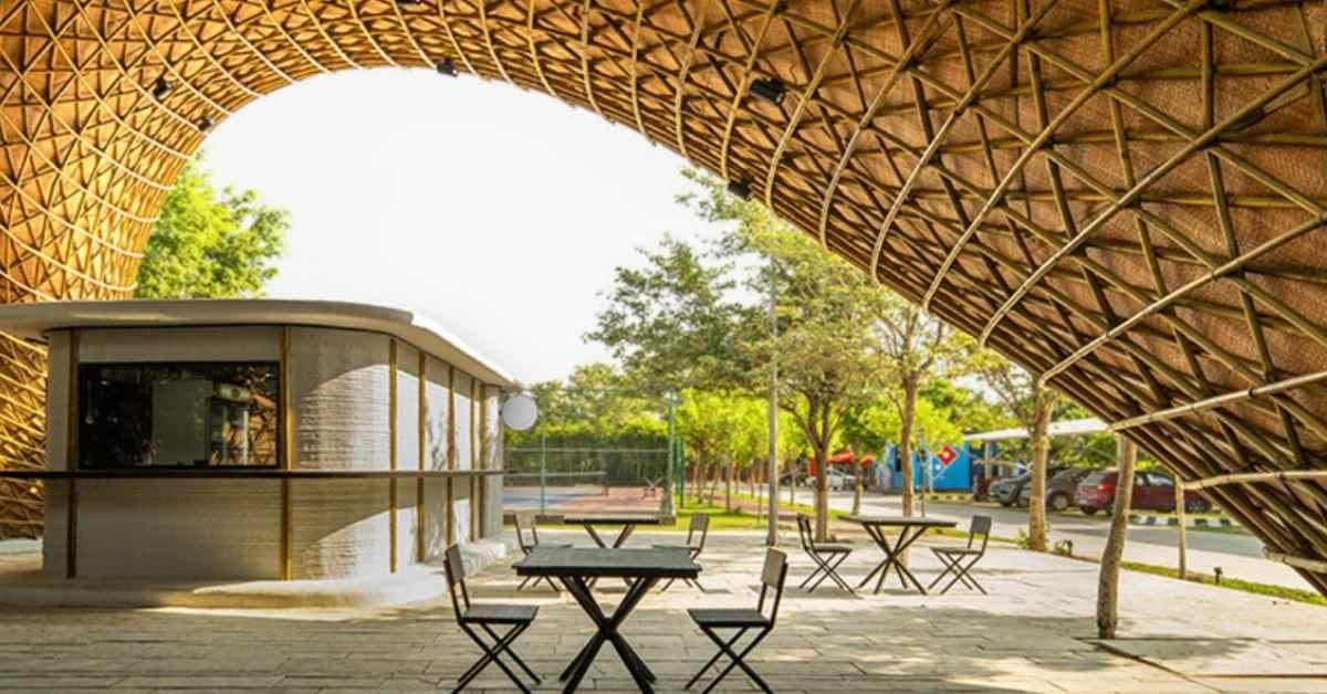 From beneath the shell, the campus opens to air and daylight — definition without enclosure. Photo: Avesh Gaur / Sohaib Ilyas, courtesy Lyth Design.