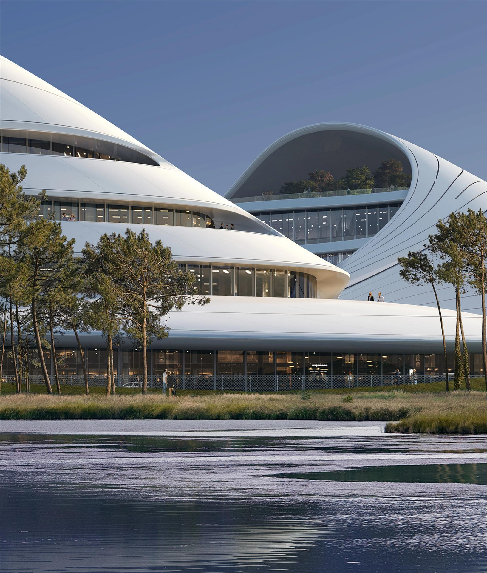 Image: Jiaxing Civic Center waterfront elevation — courtesy of MAD Architects