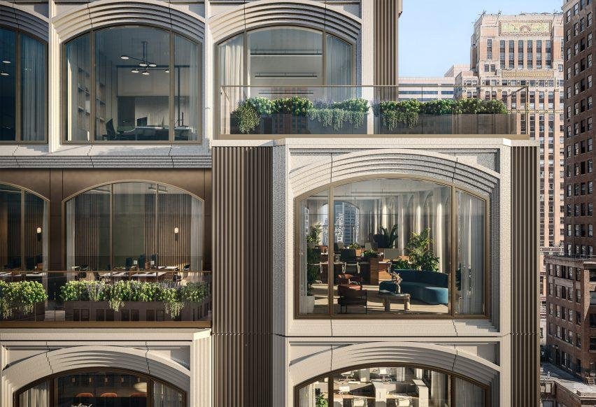 Higher up, the arches grow slender and repetitive—an elegant vertical rhythm that shifts the building’s character from weight to lightness. Image: KPF.