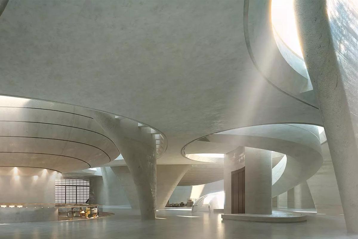 Visualisation: Curving interior volumes shape an exploratory route through the museum — supplied to WAAR