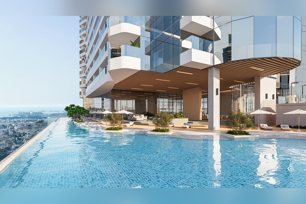 Image: Elevated pool and residential facade — supplied to WAAR for the Al Habtoor Tower story