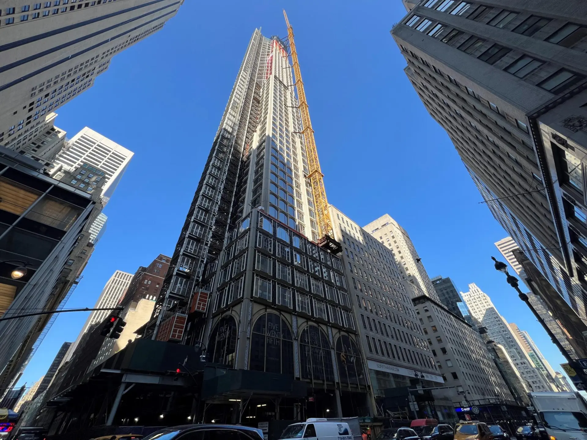 Rising above West 43rd Street during construction, the slender tower demonstrates how zoning constraints were turned into sculptural opportunity. Photograph supplied to WAAR.